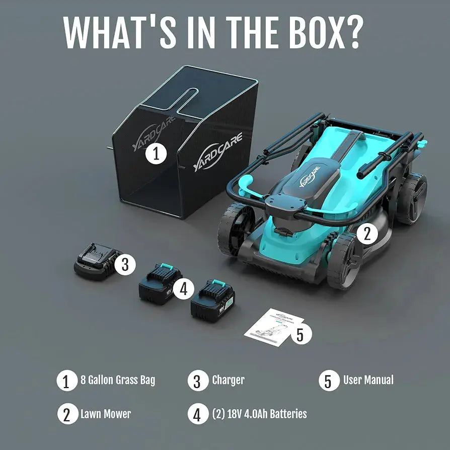 YARDCARE 36V Brushless Cordless Lawn Mower with 2X4.0Ah Batteries, LED Display Screen, Electric Lawnmower with 5-Position Height Adjustment, 8 Gallon Grass Bag, Charger