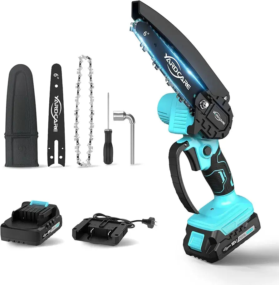 6 Inch Cordless Mini Chainsaw, Lightweight Electric Handheld Saw for Tree Trimming & Wood Cutting, Battery Powered with 2.0Ah Battery, Safety Lock for Home and Garden Use