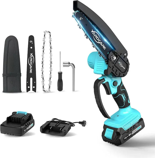 6 Inch Cordless Mini Chainsaw, Lightweight Electric Handheld Saw for Tree Trimming & Wood Cutting, Battery Powered with 2.0Ah Battery, Safety Lock for Home and Garden Use