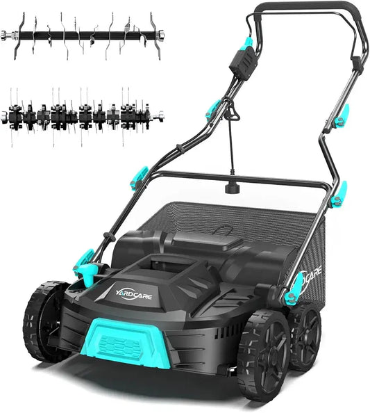 15Amp Lawn Dethatcher with 5-Position Depth Adjustment, 16-Inch 2-in-1 Dethatcher & Scarifier, 12-Gallon Collection Bag, Foldable Design for Easy Storage, Ideal for Lawn Care