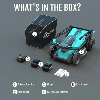  YARDCARE 36V Brushless Cordless Lawn Mower with 2X4.0Ah Batteries, LED Display Screen, Electric Lawnmower with 5-Position Height Adjustment, 8 Gallon Grass Bag, Charger