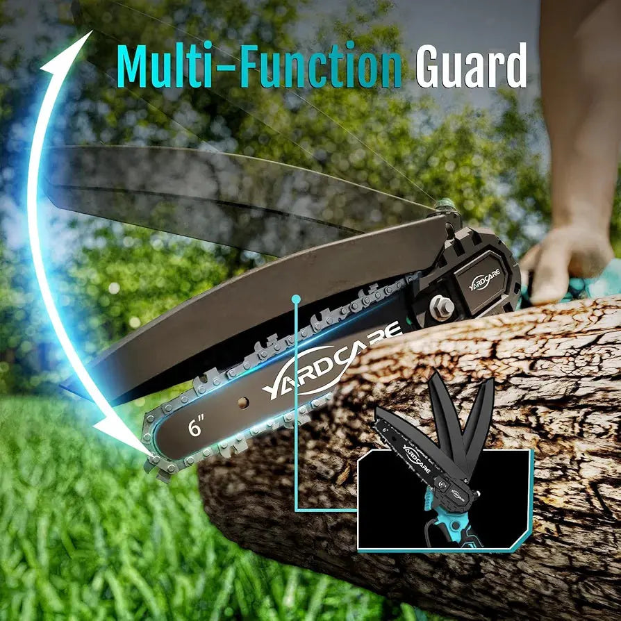 6 Inch Cordless Mini Chainsaw, Lightweight Electric Handheld Saw for Tree Trimming & Wood Cutting, Battery Powered with 2.0Ah Battery, Safety Lock for Home and Garden Use