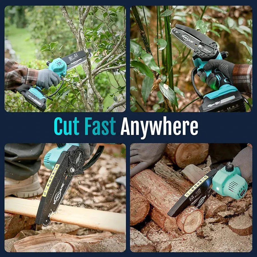 6 Inch Cordless Mini Chainsaw, Lightweight Electric Handheld Saw for Tree Trimming & Wood Cutting, Battery Powered with 2.0Ah Battery, Safety Lock for Home and Garden Use