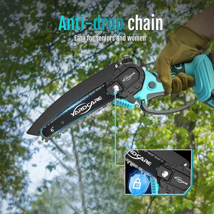 6 Inch Cordless Mini Chainsaw, Lightweight Electric Handheld Saw for Tree Trimming & Wood Cutting, Battery Powered with 2.0Ah Battery, Safety Lock for Home and Garden Use