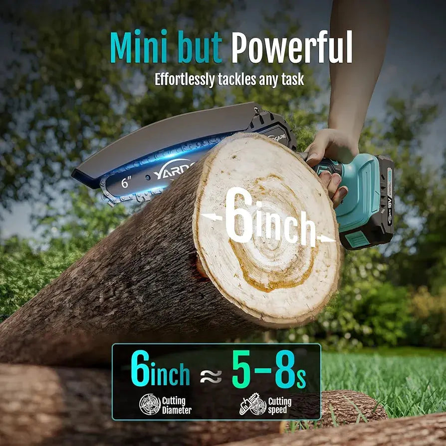 6 Inch Cordless Mini Chainsaw, Lightweight Electric Handheld Saw for Tree Trimming & Wood Cutting, Battery Powered with 2.0Ah Battery, Safety Lock for Home and Garden Use