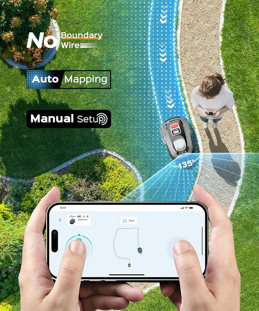 N1600 PRO Wireless Robot Lawn Mower, RTK+Vision Navigation, 0.4 Acre Coverage, APP Smart Control, Multi-Zone Mowing, Ordered Cutting Path, Smart Robot Lawn Mower for Yards