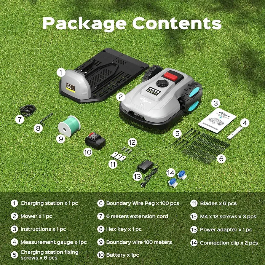 Robot Lawn Mower with App Control – Adjustable Cutting Height, Auto-Charging, Obstacle Detection & Smart Scheduling – Ideal for Lawns up to 1/8 Acre