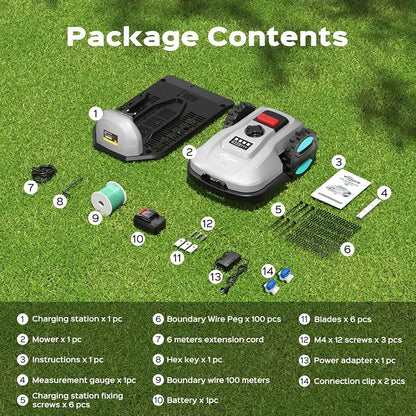 Robot Lawn Mower with App Control – Adjustable Cutting Height, Auto-Charging, Obstacle Detection & Smart Scheduling – Ideal for Lawns up to 1/8 Acre